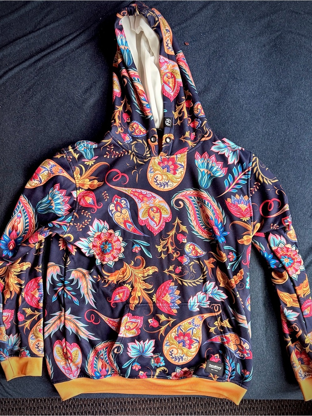 Floral Paisley Hooded Sweatshirt Jacket - Black Multi